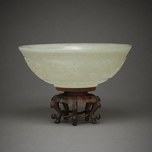 18th c. Chinese Carved Jade Bowl w/ Stand