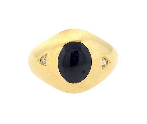 18k Gold Star Sapphire Cabochon Diamond Ring