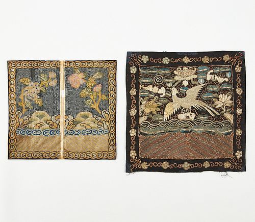 2 19th c. Chinese Silk Embroidered Rank Badges
