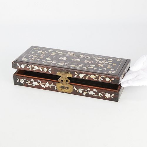 Chinese Wooden Box "First Rank in Court" MOP Inlay