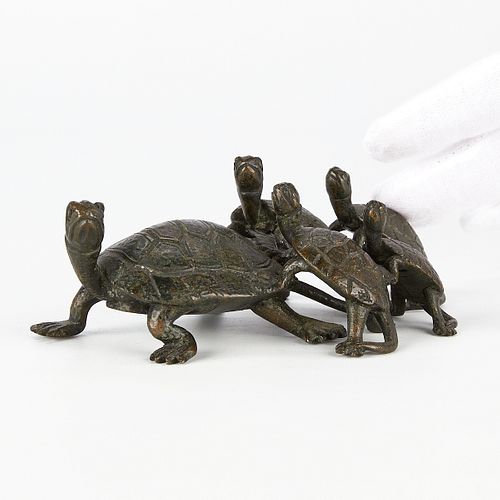 Late 19th c. Japanese Meiji Bronze Turtles Okimono