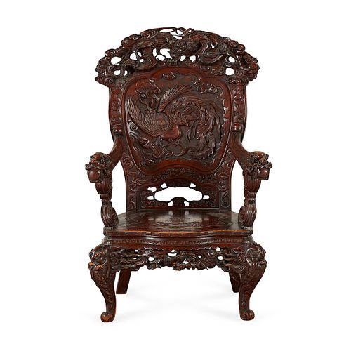 Heavily Carved Japanese Armchair