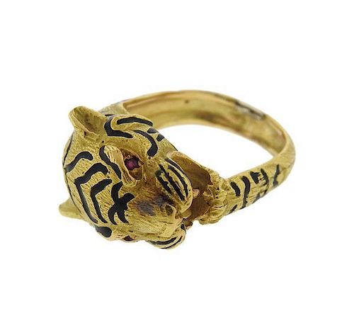 18k Gold French Ruby Tiger Ring