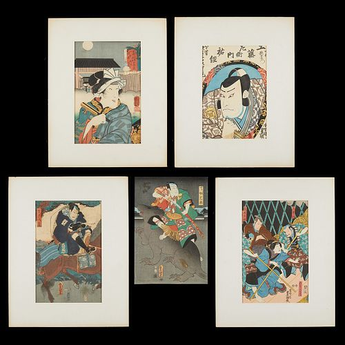 5 Japanese Woodblock Prints - Kunisada & Kuniyoshi