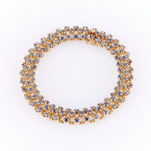 French 18k Yellow Gold Sapphire Bracelet