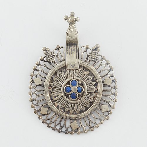 Turkmen or Afghan Silver Pendant w/ Lapis