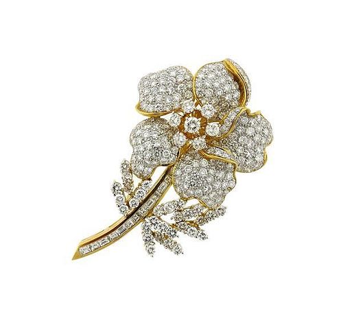 18k Gold Diamond Flower Brooch Pin