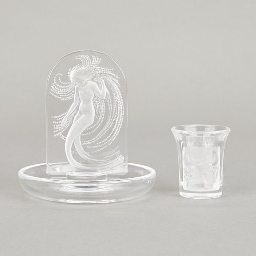 Lalique Crystal Naiad Ring Dish & Toothpick Holder