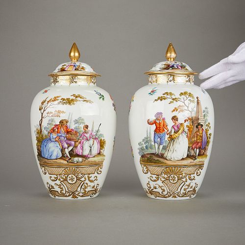 Pair 19th c. Helena Wolfsohn Porcelain Urns
