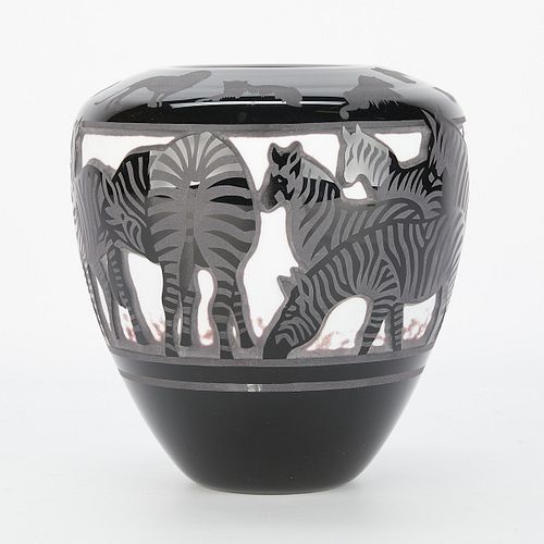 Valerie Surjan for Nourot Zebra Cameo Glass Vase