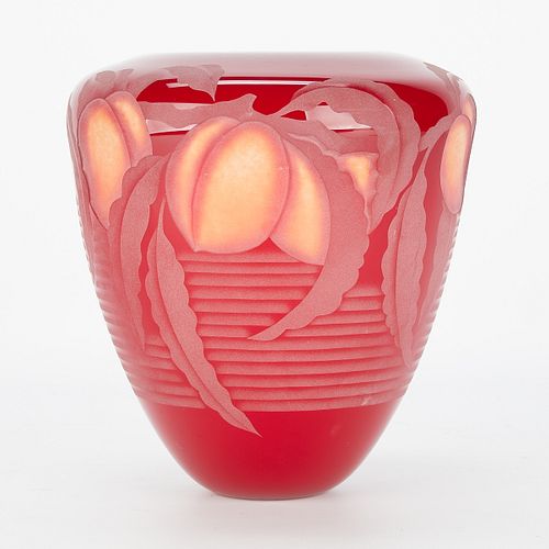 Valerie Surjan for Nourot Peaches Cameo Glass Vase