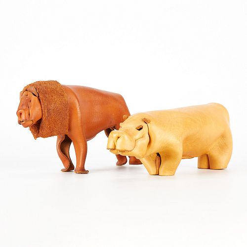 Folded Leather Lion & Hippo by Deru Germany