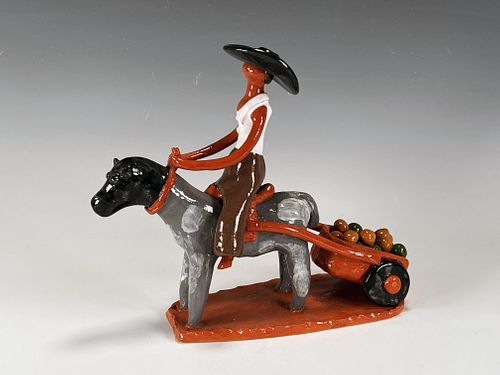 HAND PAINTED POTTERY HORSE RIDER
