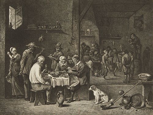 A. Masson "Ham Dinner" Etching After Teniers 1883