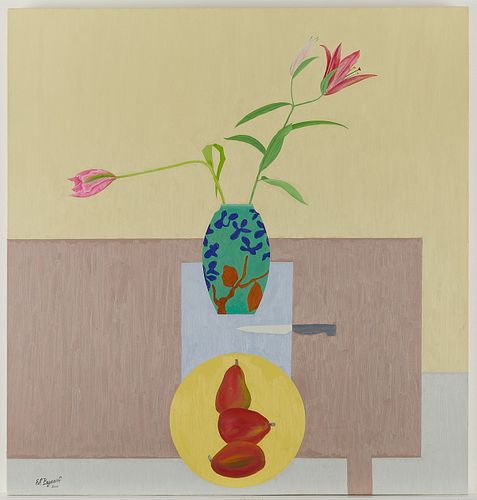 Ed Baynard "Pink Tulip (Lily), Pears" Oil Painting