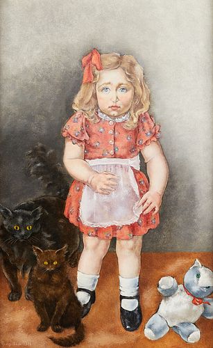 George Biddle "Mimi Kaplan with Cats" Painting