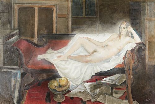 Xavier Gonzalez "The Red Couch" Nude Painting