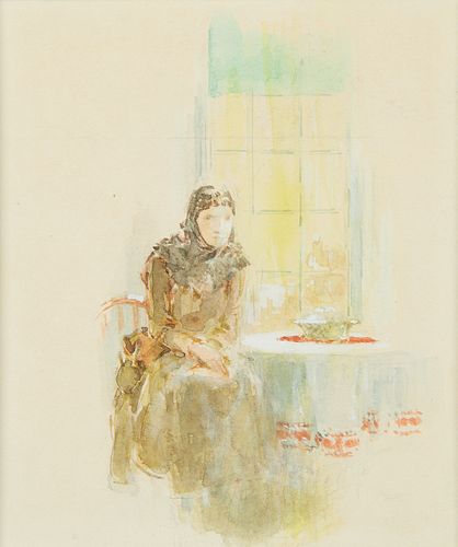 Everett Shinn Watercolor Woman ex. Vincent Price