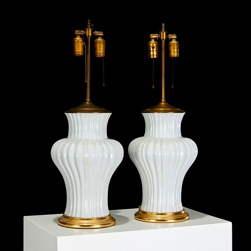 Pair Gu style lamps, sourced by Michael Greer