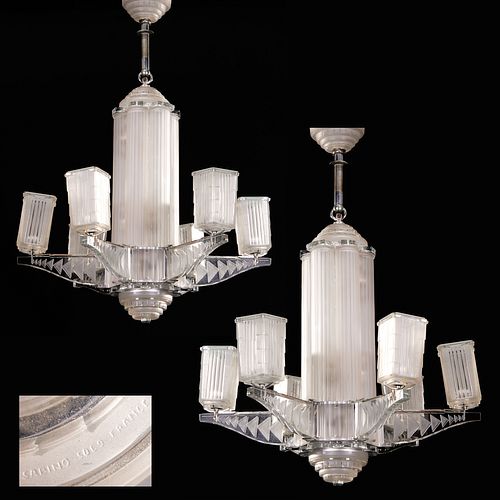 Marius Sabino, pair Art Deco pendant chandeliers