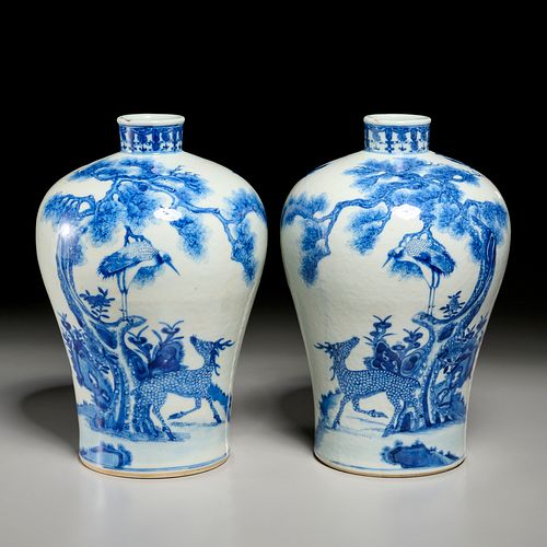 Pair Chinese blue & white Meiping vases