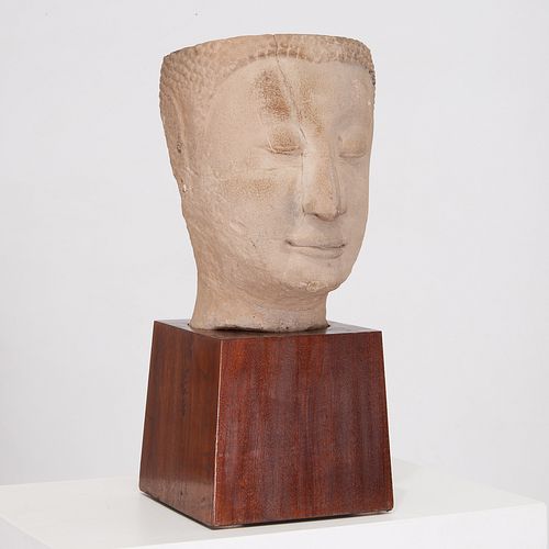 Large Thai carved sandstone Buddha head