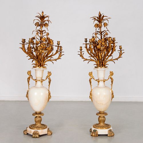 Pair Napoleon III onyx, bronze palace candelabra