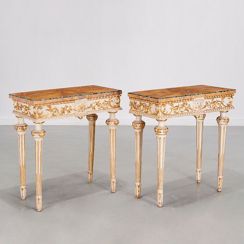Pair Italian Neo-classic marble-top pier tables