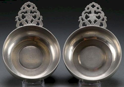 TWO EARLY AMERICAN PEWTER PORRINGERS, 18TH C