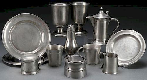 12 EARLY AMERICAN PEWTER ARTICLES