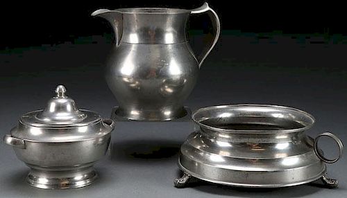 A THREE PIECE GROUP OF EARLY AMERICAN PEWTER