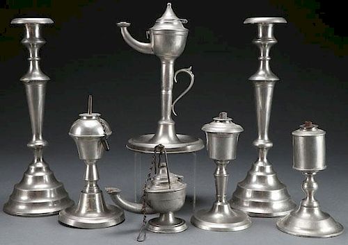 7 AMERICAN PEWTER LIGHTING PIECES