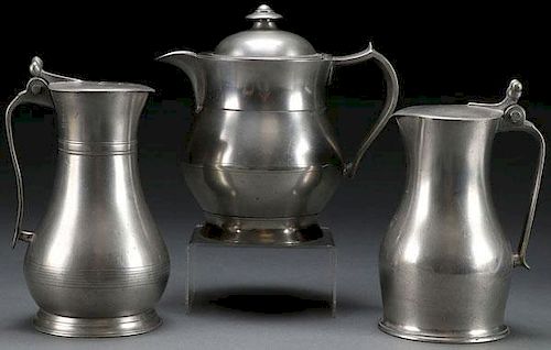 EARLY AMERICAN PEWTER PITCHERS AND MEASURES