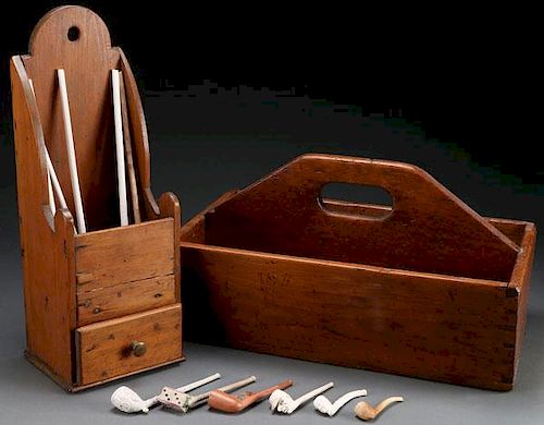 A FINE EARLY AMERICAN PINE PIPE BOX AND KNIFE BOX