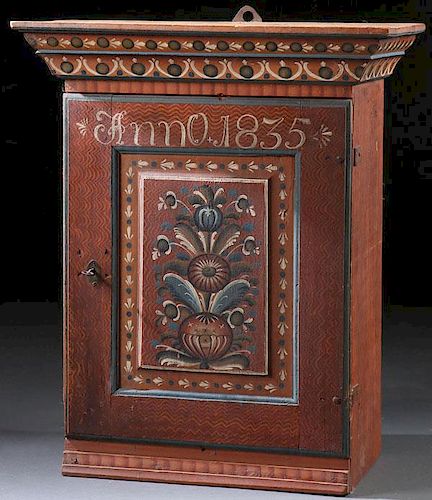 A FINE NORWEGIAN PAINTED WALL CABINET, 19TH C