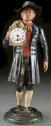 19TH CENTURY TOLE PAINTED FIGURAL CLOCK