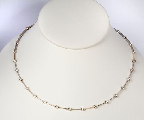 A Diamond and 18K White Gold Station Bar Link Necklace