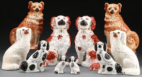 A FINE GROUP OF TEN STAFFORDSHIRE DOGS