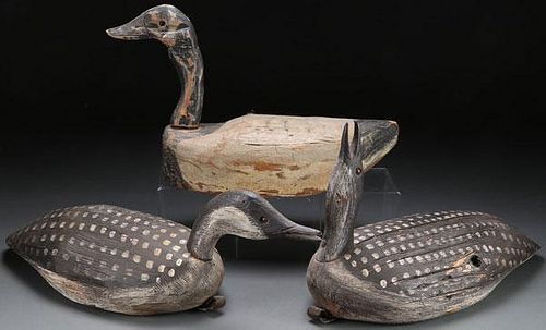 THREE CARVED AND PAINTED DECOYS