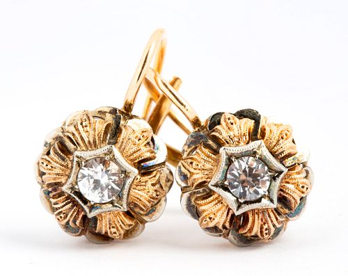 18K Gold Two Tone Antique Gemstone Drop Earrings