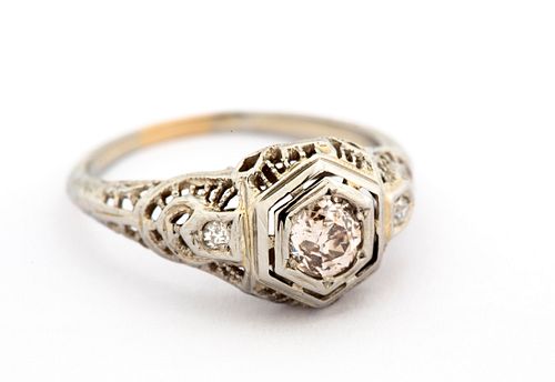 An Antique Filigree 14K Gold and Diamond Ring