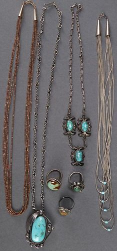 A COLLECTION OF NATIVE AMERICAN SILVER JEWELRY