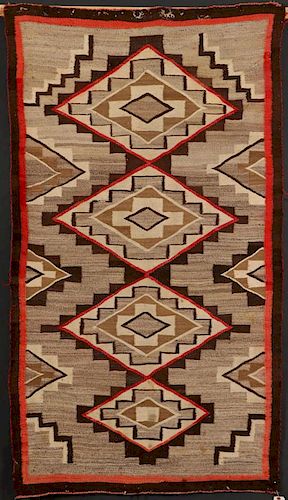 A SOUTHWEST NAVAJO “RED MESSA” HANDWOVEN WOOL RUG