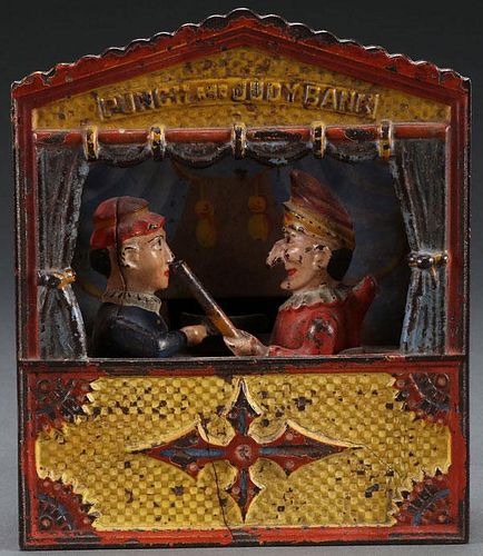 AN EARLY CI "PUNCH AND JUDY" BANK, LATE 19TH C.