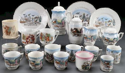 A GROUP OF CHILD’S PORCELAIN “CHRISTMAS” DISHES