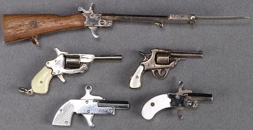 FIVE MINIATURE PINFIRE CAP GUNS, 20TH CENTURY