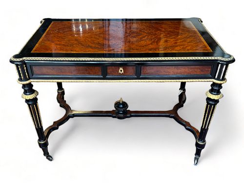 Attributed to Leon Marcotte (French/American, 1824-1887) Amboyna And Ebonized Library Table, Ca. 1865, H 29.25" W 43.25" Depth 26.5"