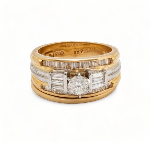 Diamond Engagement Ring 1ct Total Weight, 14K Gold + Band 2 pcs
