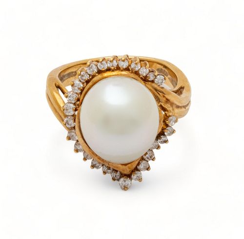 Baroque Pearl, 14k Yellow Gold & Diamond Ring, Size: 6.75, 9g