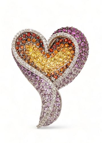 S. Hau, Diamond And 18K White Gold Heart Necklace Slide. W 1.2" 16.6g